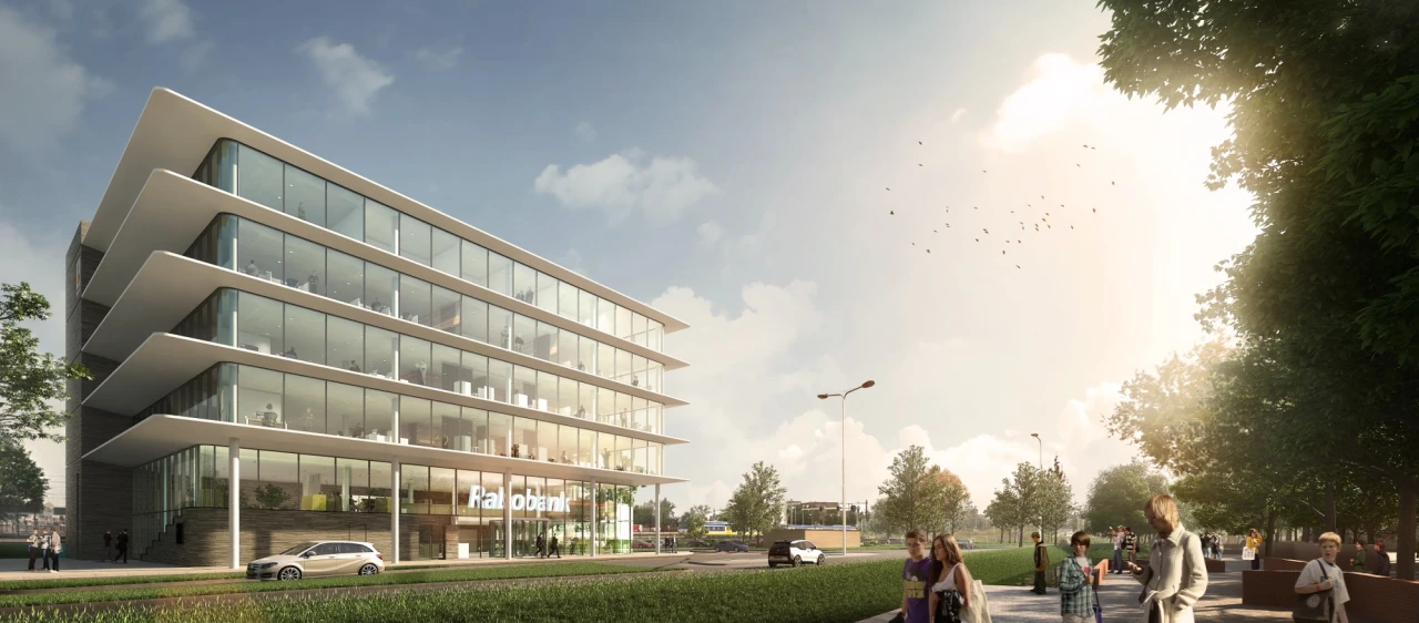 Kantoor Rabobank Gouwestreek - Kraaijvanger Architecten. Rendering: Zwartlicht